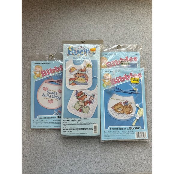 Bucilla Cross Stitch Bibbles Special Edition 4 packs New Cats Bears Animals Baby - Picture 1 of 4